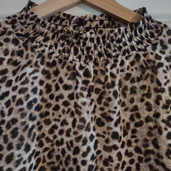 Torrid Leopard Print Chiffon Smocked Mock Neck Blouse - Picture 5 of 15
